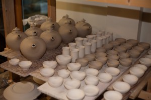 Leather hard Tea Pots, wee cups and bowls