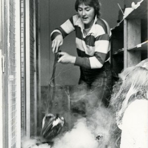 Mary Fox demonstrating Raku at James Bay Community Center, Victoria BC 1981