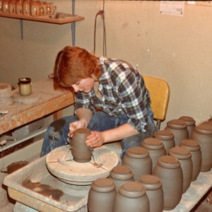 Mary Fox making Cannister sets, James Bay Studio, Victoria BC, 1981