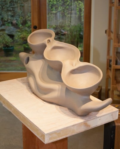 Valentine Vase #4....leather hard stage...