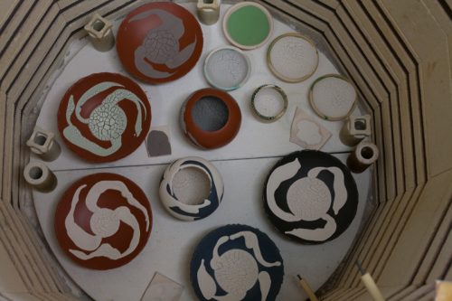 Glaze tests waiting to be fired