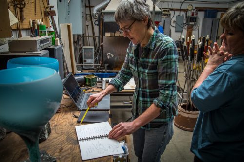 Discussing with Lisa Samphire the design of a piece we are about to create.