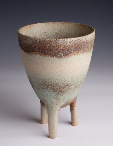 TriPod Chalice, Lithium Glaze, 9 3/4" T x7" W , Oxidation, created 2014