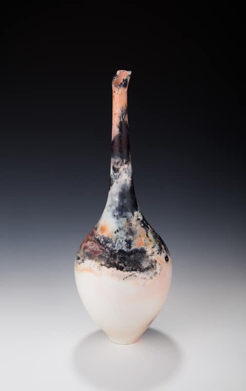 Saggar fired bottle vase by Mary Fox