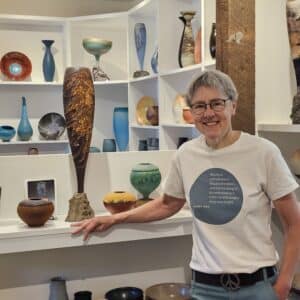 Mary Fox wearing one of the shirts
