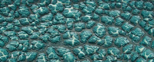 Close up of texture- crawl glaze layered